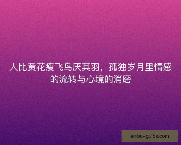 人比黄花瘦飞鸟厌其羽，孤独岁月里情感的流转与心境的消磨