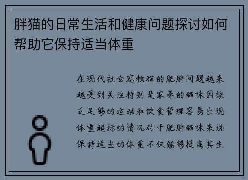 胖猫的日常生活和健康问题探讨如何帮助它保持适当体重